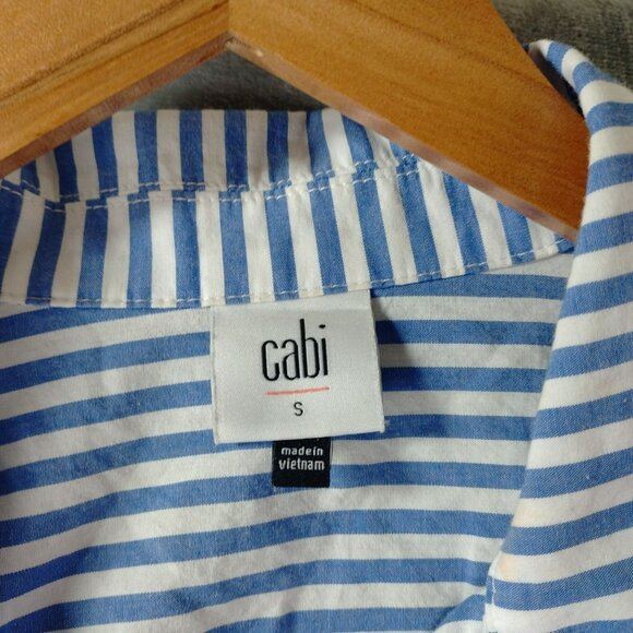 Cabi Womens Striped Button Up Shirt S Blue White Cotton Casual Work Coastal Vibe - Picture 2 of 12